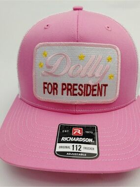 Dolly For President Embroidered Patch Flat Bill Mesh Snapback Cap Hat Pink